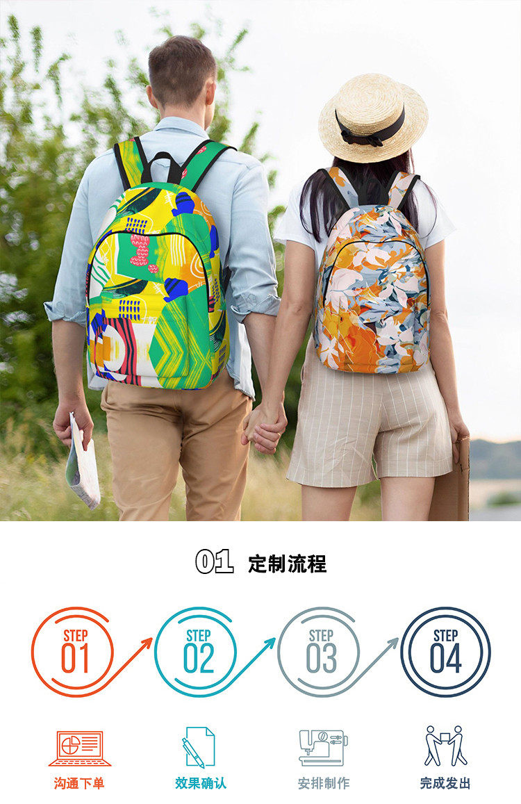 Заказной рюкзак 定制帆布双肩揹包diy印图印logo大学高中生书包大容量旅行电脑包