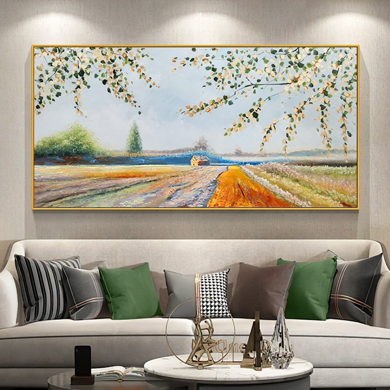 客厅丰收麦田风景装饰画沙发背景墙横板挂画梵高创意田园风卧室画