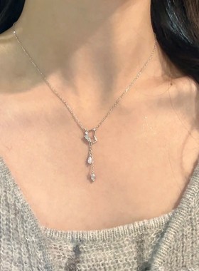 999纯银蝴蝶流苏项链女轻奢小众设计感2024新款爆款锁骨链送女友