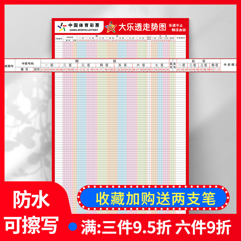 彩票双色球走势图表格分布图贴纸可擦写3d大乐透排三排五彩票店