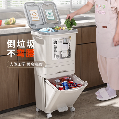厨房垃圾桶高款免弯腰家用带盖2025新款双层大号厨余干湿分离日式