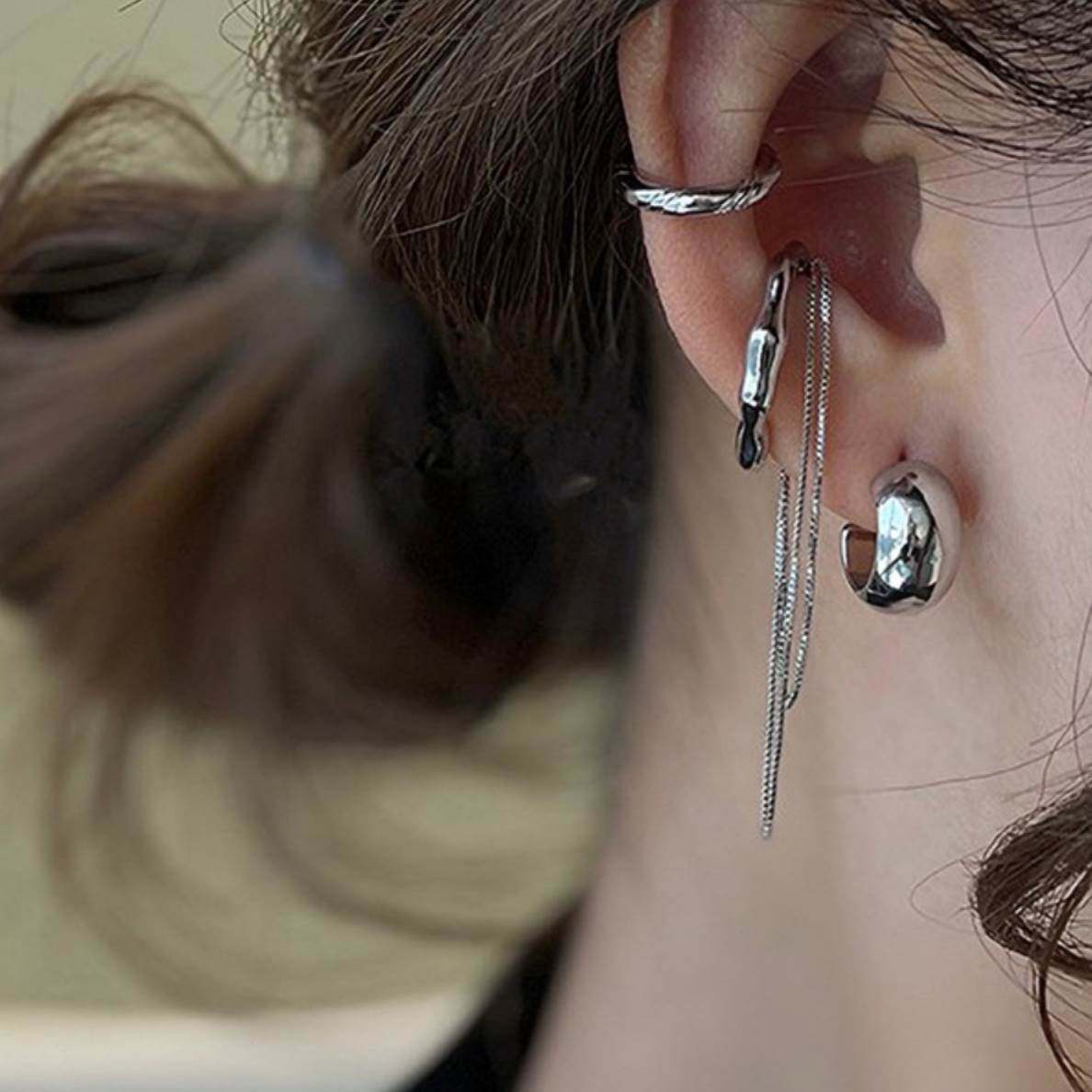 2023耳骨夹设计感韩国不规则新款耳环三件套潮酷金属链条年,节庆用品/礼品,文化创意手环,淘宝优惠券,粉丝福利购,淘宝优惠卷