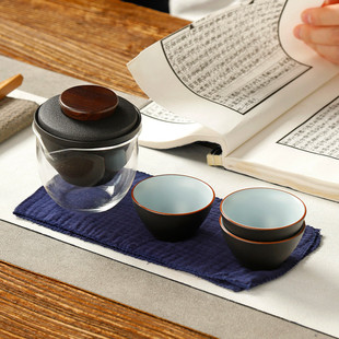 新品 包随身户外喝茶家用泡 陶瓷快客杯一壶三杯旅行茶具套装 便携式