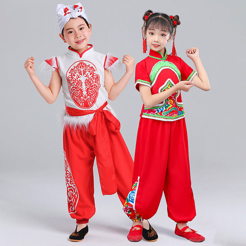 儿童安塞腰鼓服装陕西北风民歌学生秧歌武术舞龙演出服打鼓表演服