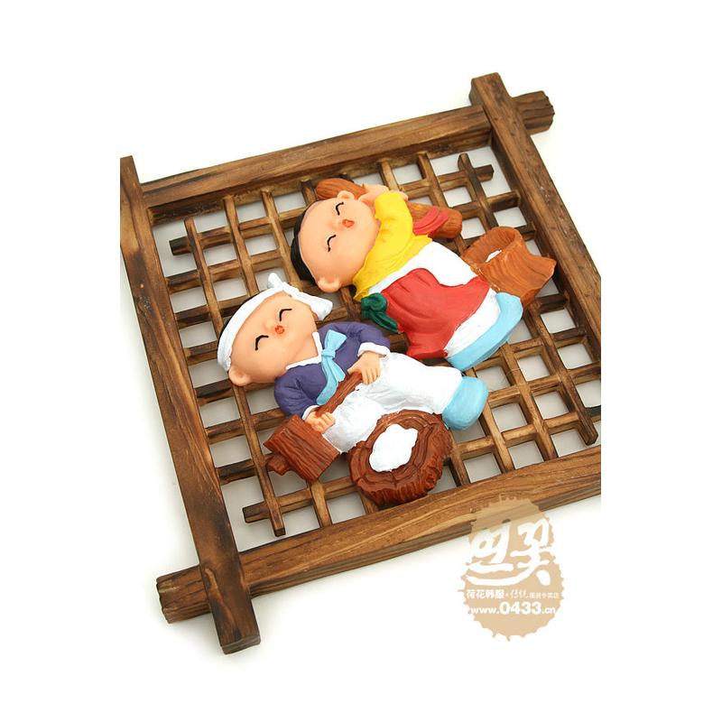 韩国传统工艺品/打糕人物大木窗框挂件/H-P03879