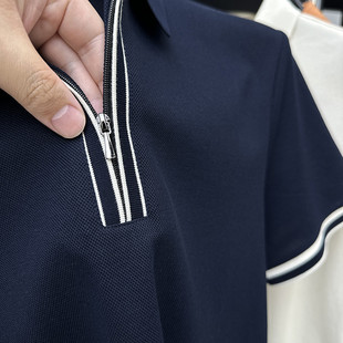 休闲中年体恤上衣宽 好货半拉链翻领短袖 t恤男夏季 透气男士 polo衫
