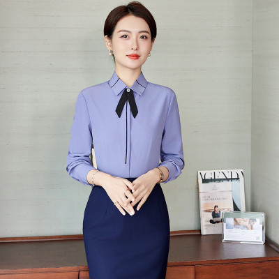 高货职业装蓝色衬衫女春秋气质正装工装面试套装长袖工作服女士白