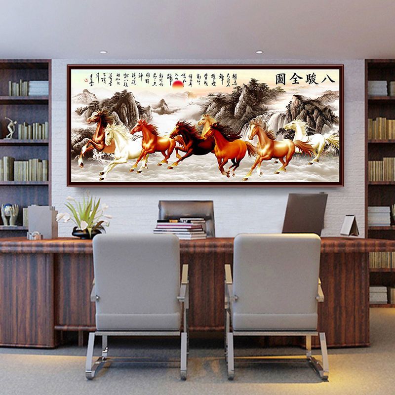 八骏图装饰画客厅办公室自粘壁画八骏马墙贴马到成功挂画励志贴画图片