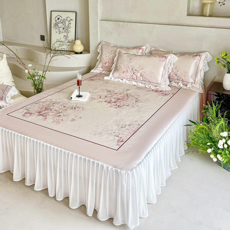 法式新款夏季凉席冰丝席三件套可水洗蕾丝床裙款空调席1.8米夏天,床上用品,冰丝席,淘宝优惠券,粉丝福利购,淘宝优惠卷