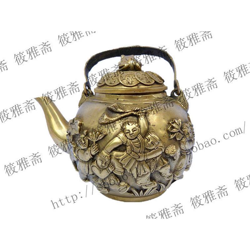 厂家直销纯铜金蟾茶壶茶壶钱酒壶五子夺莲茶壶铜摆件
