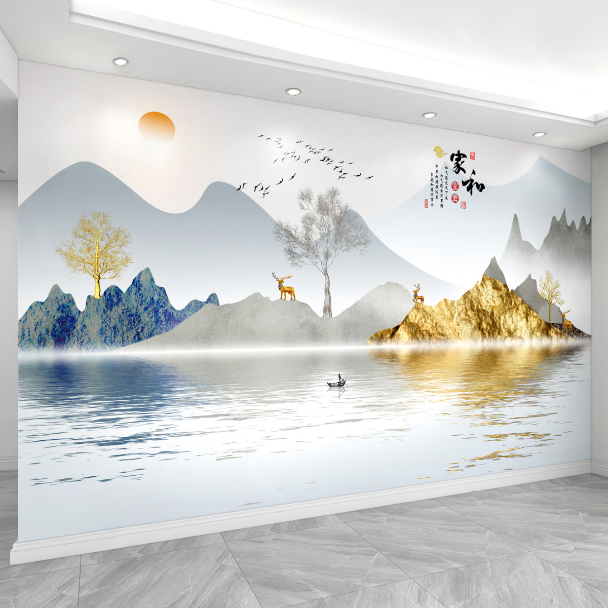 新款电视背景墙壁画新中式3D立体壁纸定制墙纸8d大气客厅影视墙布