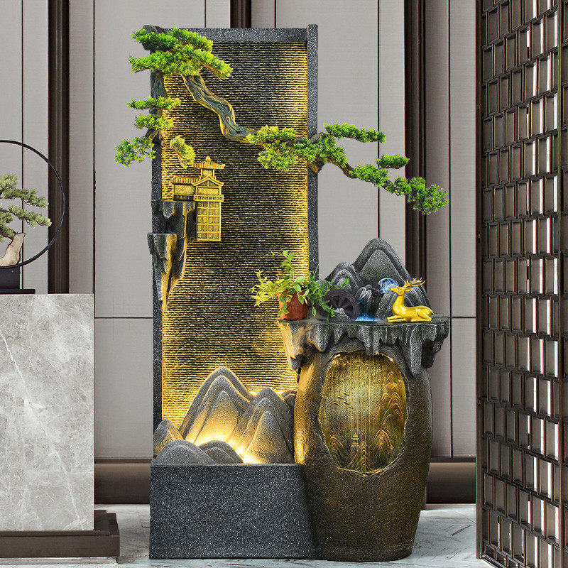 大型假山瀑布水幕墙流水落地摆件客厅水系造景办公室花园庭院装饰,家居饰品,流水摆件,淘宝优惠券,粉丝福利购,淘宝优惠卷