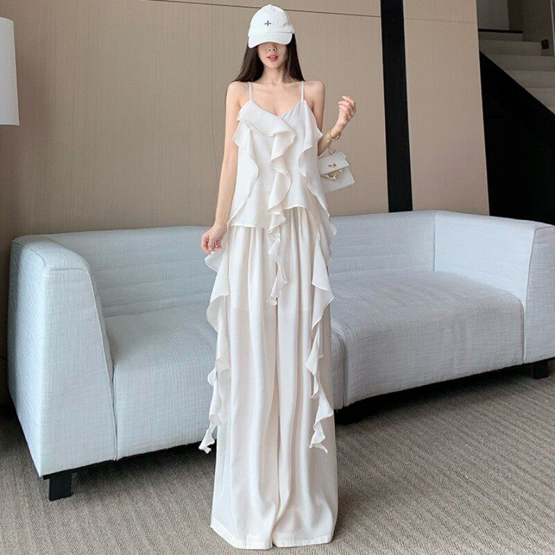 好货时尚减龄荷叶边吊带背心女夏穿搭一整套阔腿裤休闲两件套2025