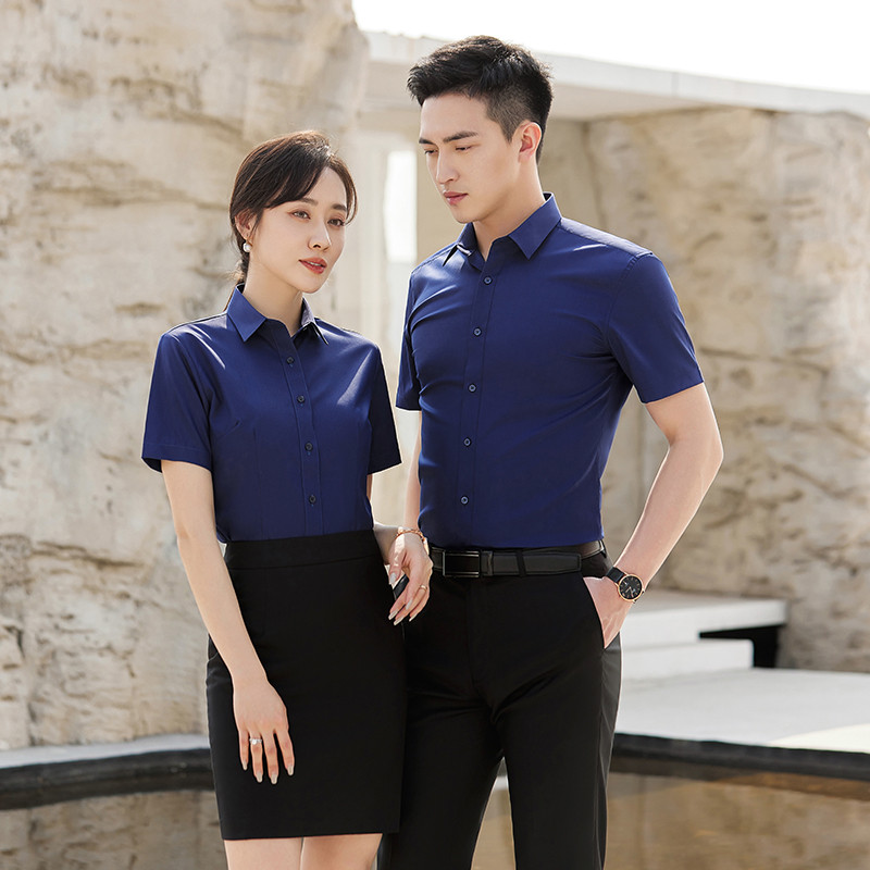 新品竹纤维男女同款职业衬衫长短袖套装夏衬衣4s店工作服定制刺绣