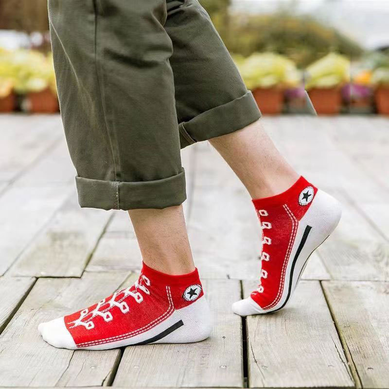 夏季新款透气抖音仿真帆布鞋袜子学院风潮牌个性创意搞怪趣味