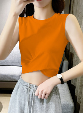 女夏外穿2025年新款设计感小众橙色无袖t恤打底ins潮