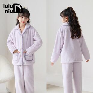 噜噜牛儿童睡衣秋冬季绒加厚保暖童春秋居服