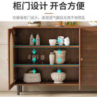 餐边柜藤编收纳储物柜家用餐厅置物柜边柜落地茶水柜橱柜定制 法式