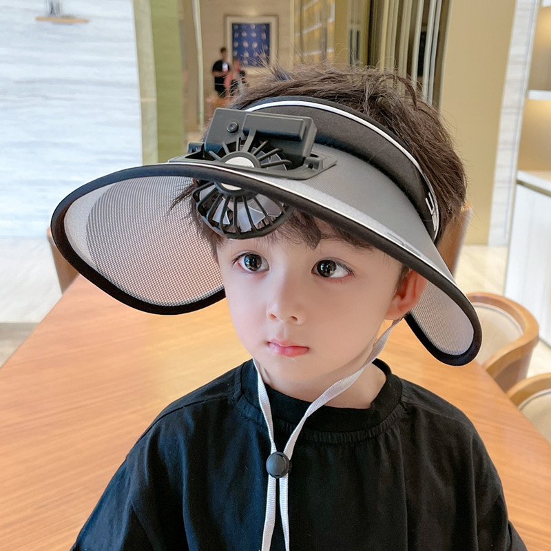 儿童专用遮阳防晒帽男孩男款帽子男童2025新款中大童带风扇大厂家