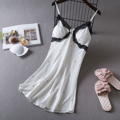 推荐向娜纯欲蕾丝边吊带睡裙女2025新款带胸垫可外穿碎花连衣裙睡