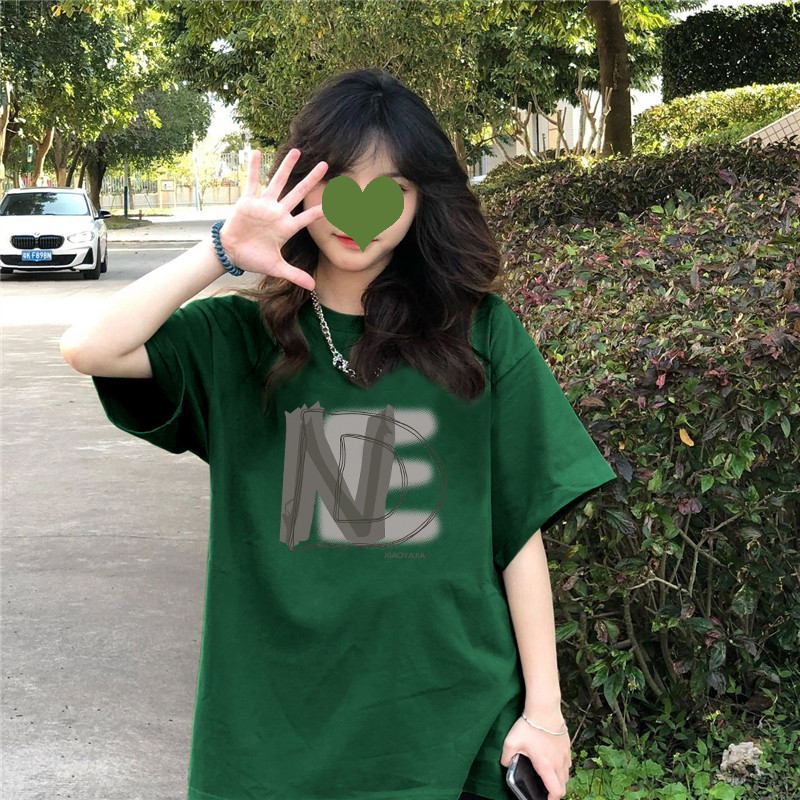 新品正肩纯棉短袖t恤女生夏季深灰色小众不撞款宽松慵懒风体恤上