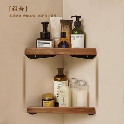 中古风卫生间置物架高端胡桃木浴室三角架壁挂免打孔厕所收纳架子