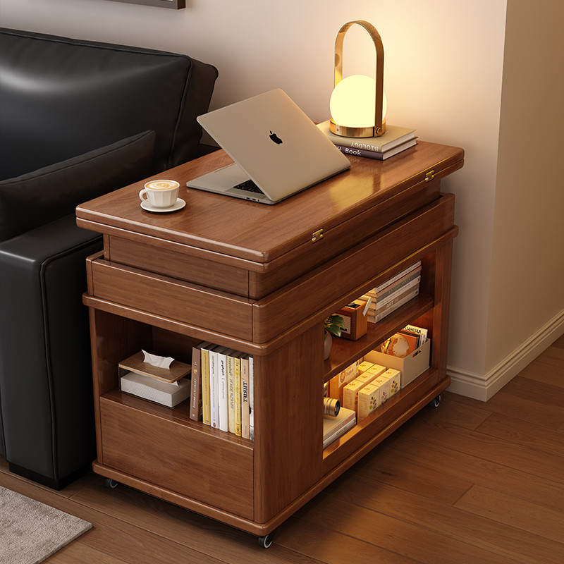 全实木折叠升降茶几餐桌两用小户型客厅沙发边柜可移动小推车边几