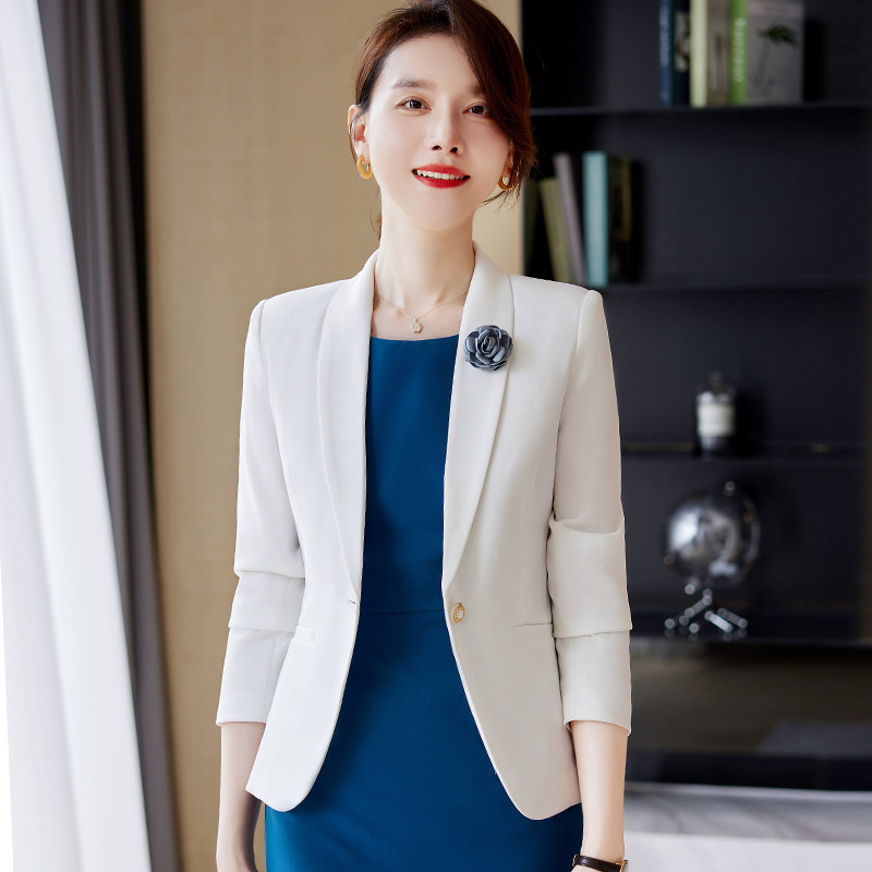 高货速发白色西装外套配连衣裙职业套装女春秋款小个子美容前台接