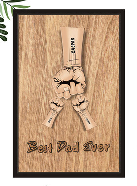 父亲节工艺品摆件father's day自定义木质相框奋斗拳头装饰品