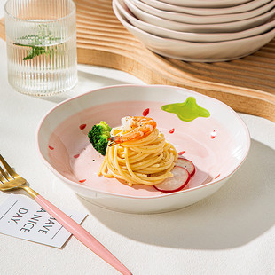 高颜值餐具炒菜碟子深盘餐盘 可爱草莓陶瓷盘子菜盘家用2025新款
