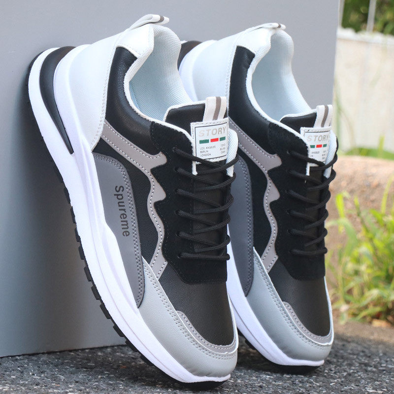 男春季新款皮面防水运动鞋潮流百搭休闲老爹鞋软底防滑跑步鞋,流行男鞋,老爹鞋,淘宝优惠券,粉丝福利购,淘宝优惠卷