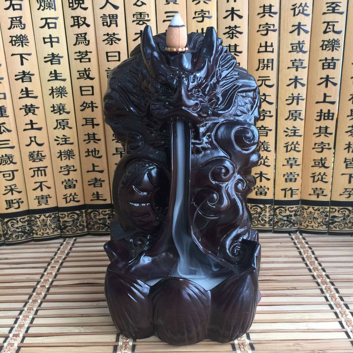 黑檀木雕龙倒流香香炉香薰炉创意塔香装饰品龙木雕摆件工艺品