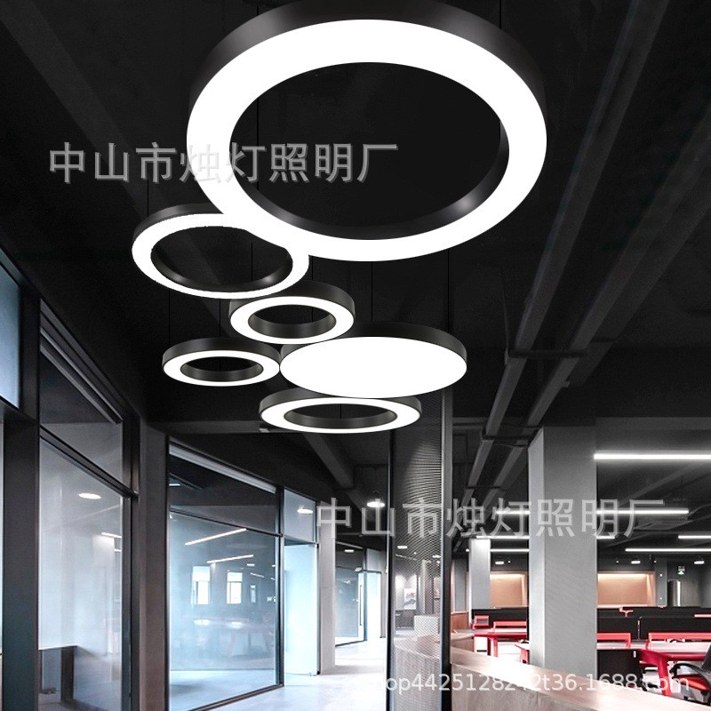 LED空心圆办公吊灯健身房超市环形艺术灯饰现代简约商铺用造型灯