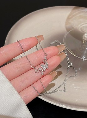 蝴蝶项链女生纯银999轻奢小众高级感足银锁骨链送女友情人节礼物