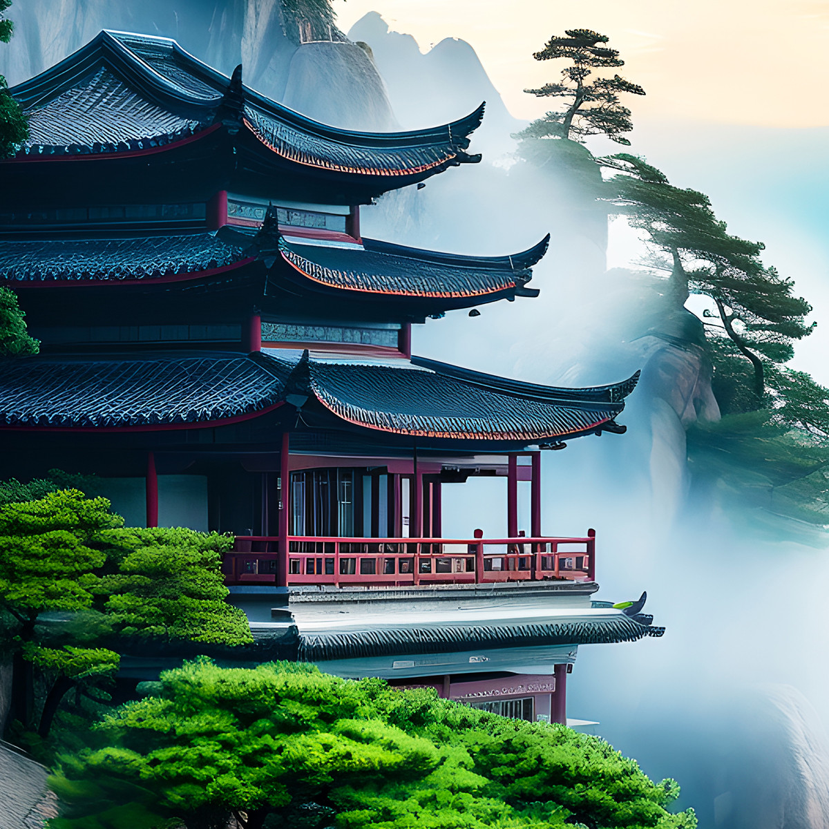 仙家堂口山水画堂单风景画东北暗堂亭子小桥流水挂画无活物有太阳
