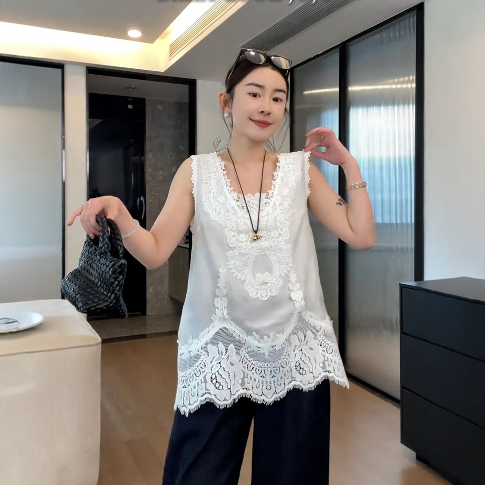 高货速发大码u领白色蕾丝内搭吊带背心女夏季胖mm巨显瘦叠穿打底