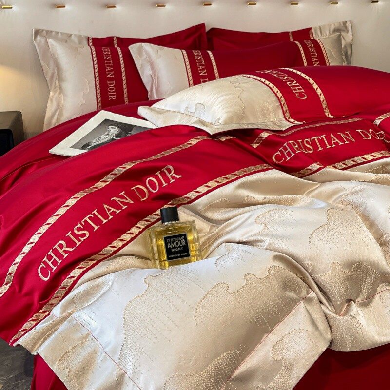 高档中式婚庆四件套大红色新婚陪嫁被套纯棉结婚床上用品婚房喜被,床上用品,婚庆床品套件,淘宝优惠券,粉丝福利购,淘宝优惠卷