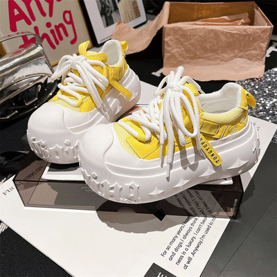 欧货大头面包鞋女溶解鞋厚底松糕小个子黄色小白鞋运动增高休闲鞋