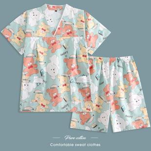 纯棉桑拿服男款睡衣儿童套装亲子款服家居服汗蒸服女可爱情侣洗浴