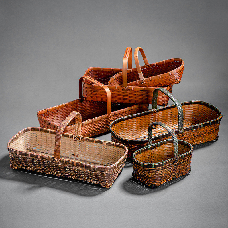 紫竹篮子手提篮竹筐竹编零食水果小竹篮摆件户外野餐茶具收纳篮