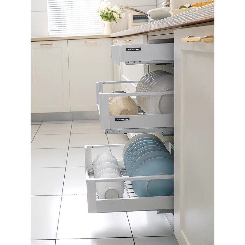 J 小尺寸碗碟拉篮304不锈钢厨房橱柜双三层工具碗篮抽屉式拉B