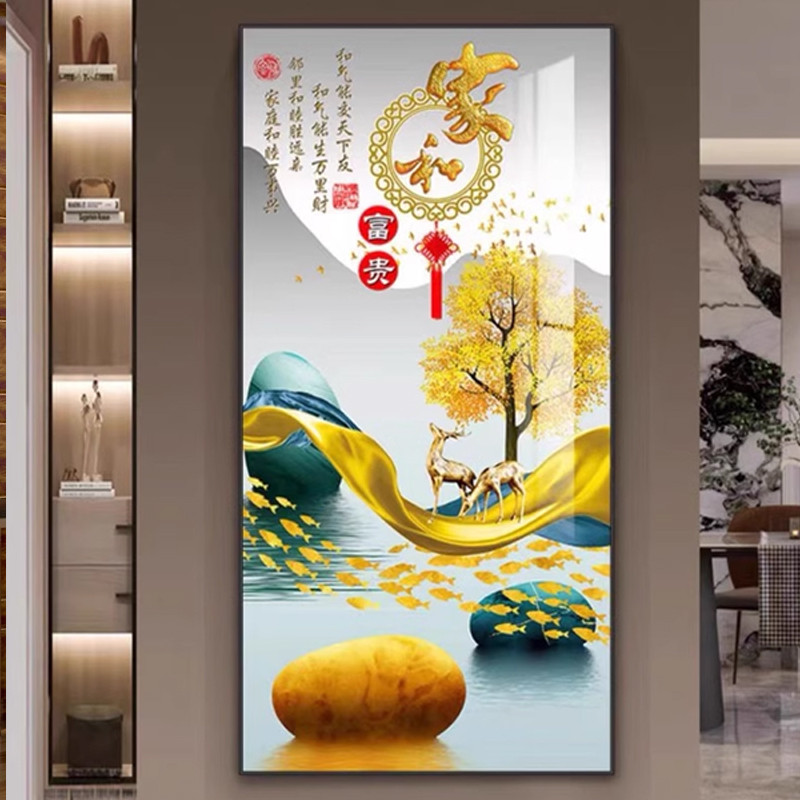 入户玄关轻奢简约装饰画进门客厅走廊过道挂画新款晶瓷镶钻壁画图片