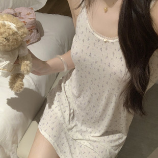 2025新款 可外穿夏天莫代尔碎花吊带睡裙女夏季 纯欲甜美睡衣家居服