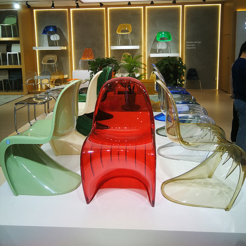 网红一体成型潘通椅透明亚克力塑料靠背餐椅商用休闲洽谈创意椅子