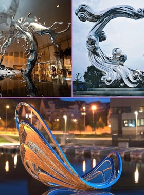 不锈钢异形雕塑定制园林浪花抽象小品水景景观摆件不锈钢雕塑