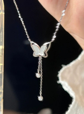 999纯银天然贝壳蝴蝶项链女新款锁骨链轻奢小众高级2025新款爆款