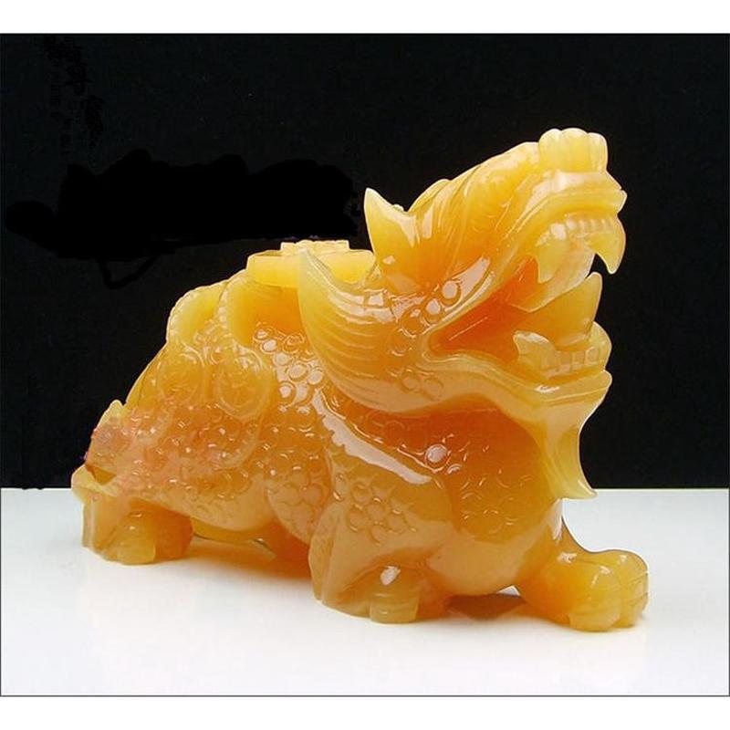 米工艺品玉器黄玉金钱貔貅摆件背钱玉貔貅摆件家庭办公装饰品