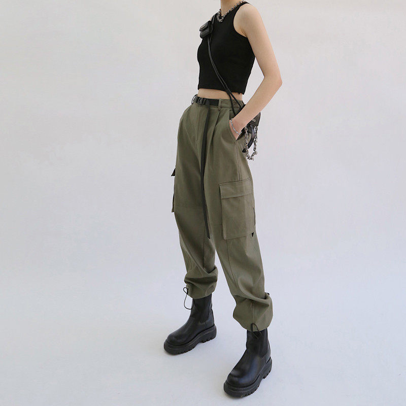 2025新款春秋冬户外登山冲锋小个子束脚直筒军绿色工装裤女款