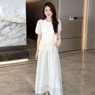 花朵镂空上衣半身裙两件套女夏季 高货大码 胖mm显瘦超好看搭配一整