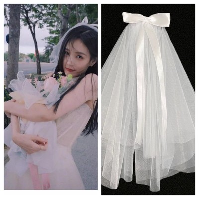 李一桐同款超仙蝴蝶结头纱发夹女结婚拍照领证登记蓬蓬纱新娘发饰